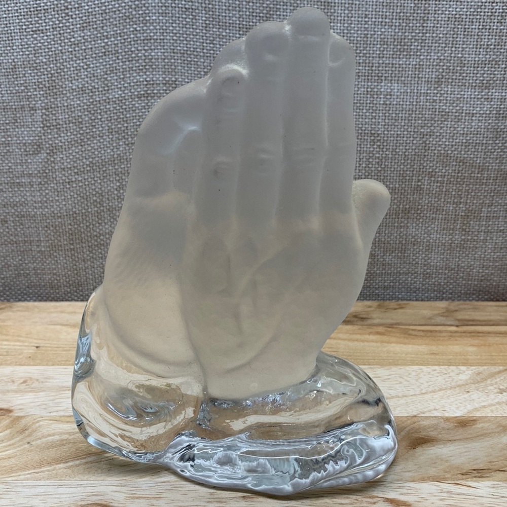 Vintage Dalzell Viking Glass / Frosted Praying Hands Paperweight